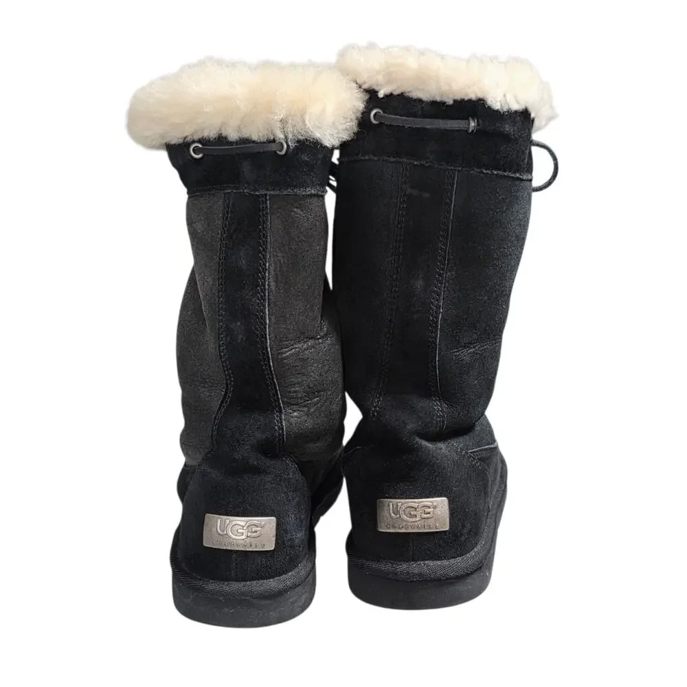 UGG AUSTRALIA 5123 Black Suburb Suede Leather Sheepskin Winter Boots Size 9